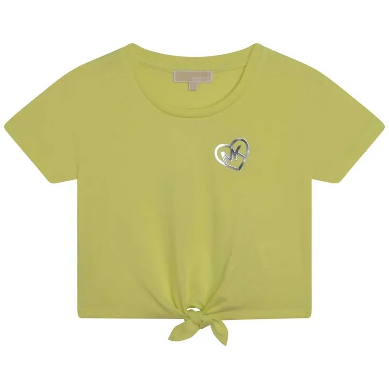 TSHIRT CROP TOP GREEN FRONT KNOT MK LOGO / R15167-60B