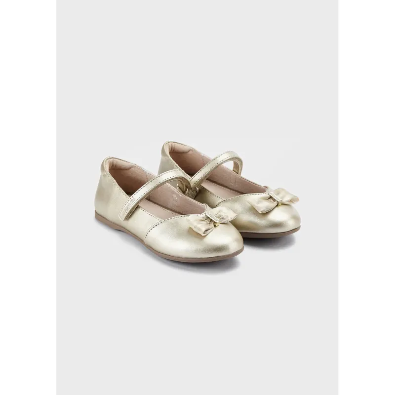 SHOE GOLD BALLERINA FLAT BOW TRIM / 44380-019