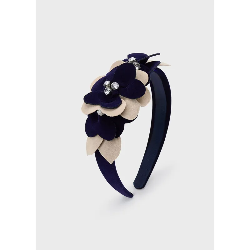 NAVY HEADBAND FLOWER & RHINESTONE APPLIQUE / 10837-014