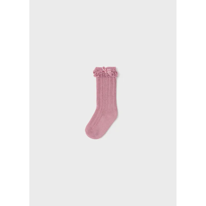 KNEEHIGH SOCKS VIOLET LACE & VELVET BOW TRIM / 10525-085