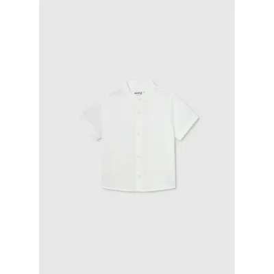 LINEN SHIRT WHITE MAO COLLAR SHORT SLEEVE / 13-088