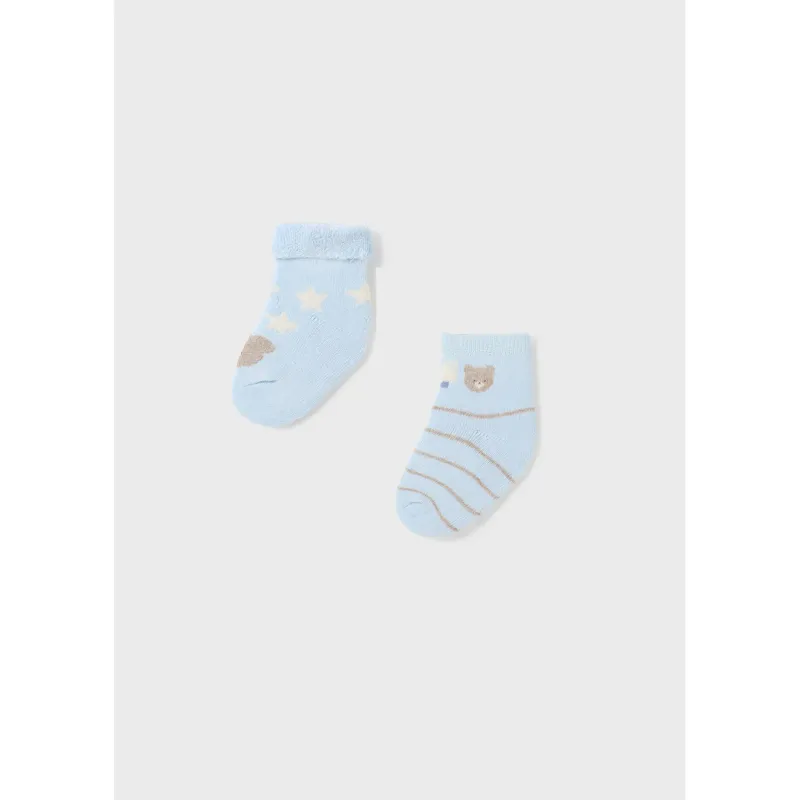 2 PC SOCK SET SKY BLUE BROWN STRIPE OR WHITE STARS / 9653-010