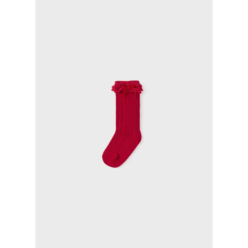 KNEEHIGH SOCKS RED LACE & RED VELVET BOW TRIM / 10525-083