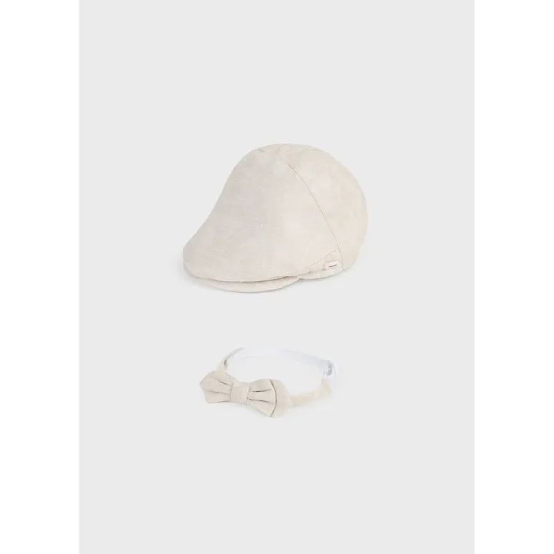 2PC CAP & BOWTIE SET LINEN BEIGE / 9719-030