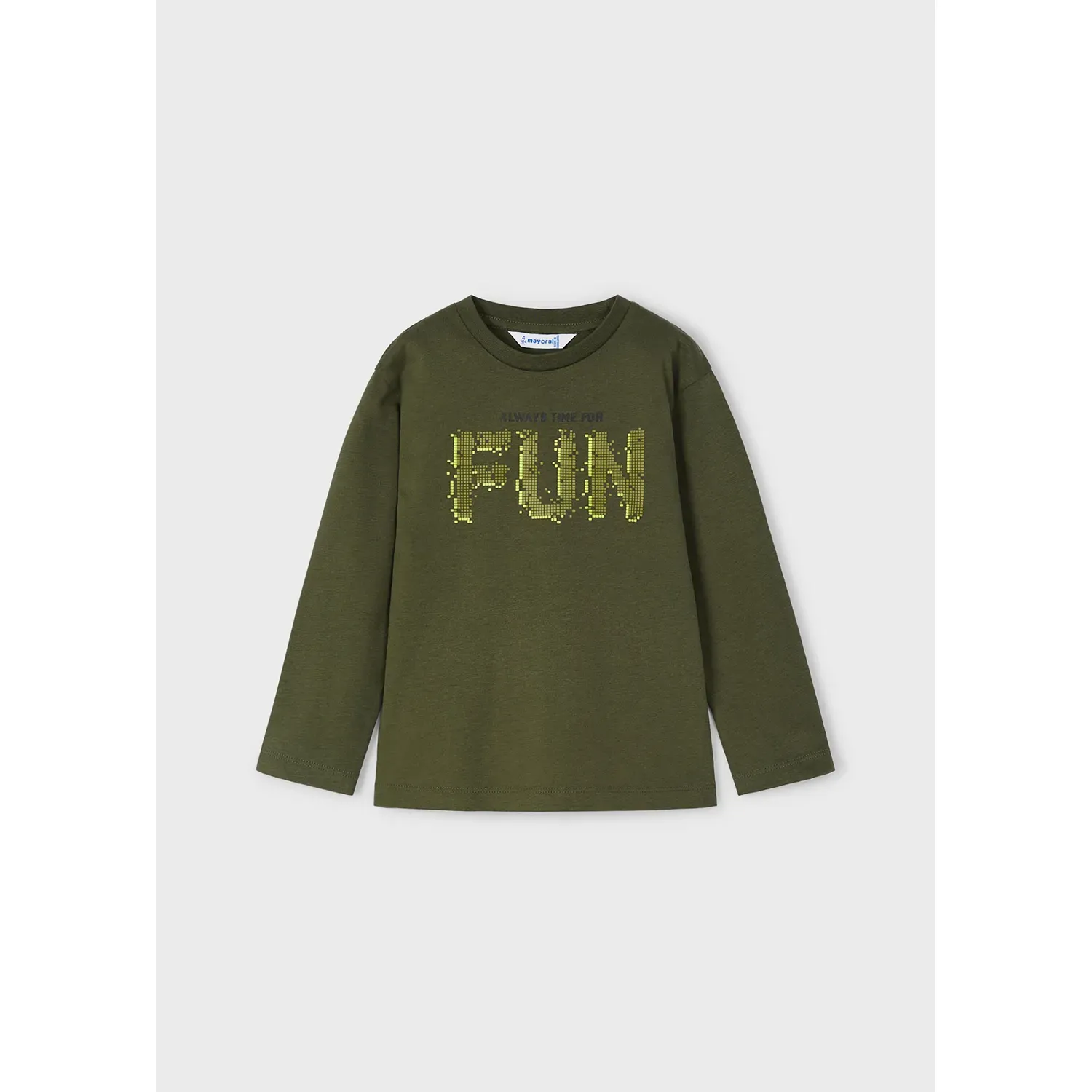 MOSS GREEN TSHIRT LONG SLEEVE FUN PRINT / 4053-083