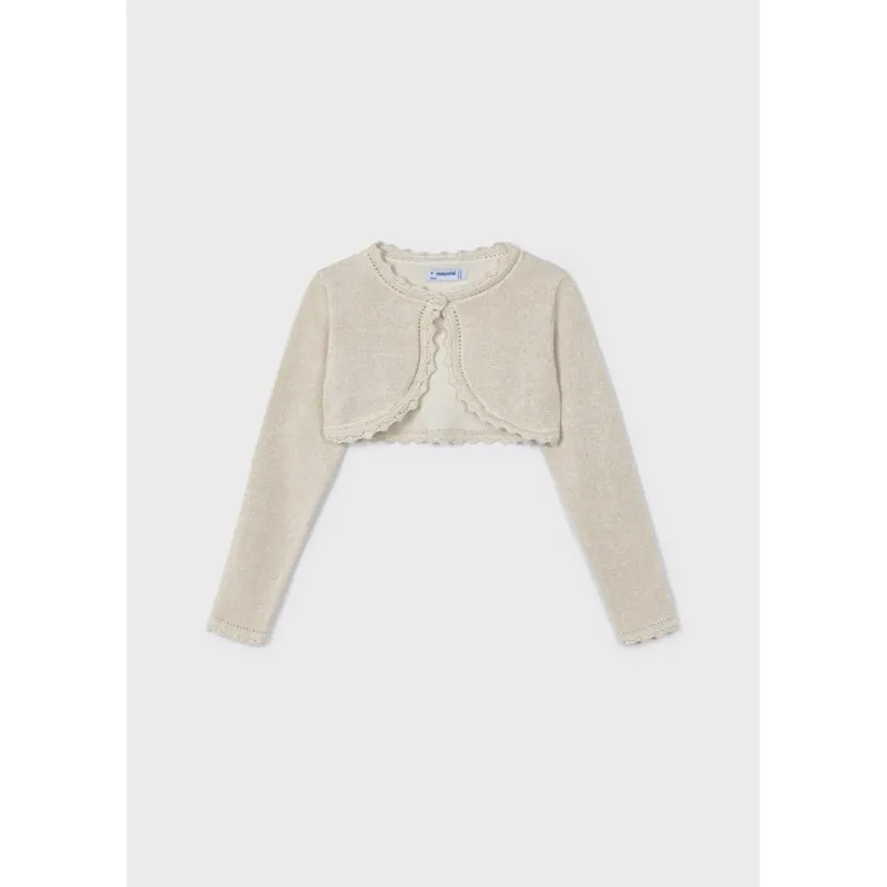 BOLERO CARDIGAN BEIGE SHIMMER SCALLOPED TRIM / 320-072
