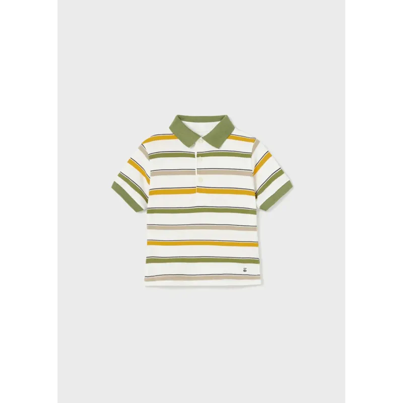 POLO TOP STRIPED CREAM GREEN YELLOW BEIGE SHORT SLEEVE / 1103-052