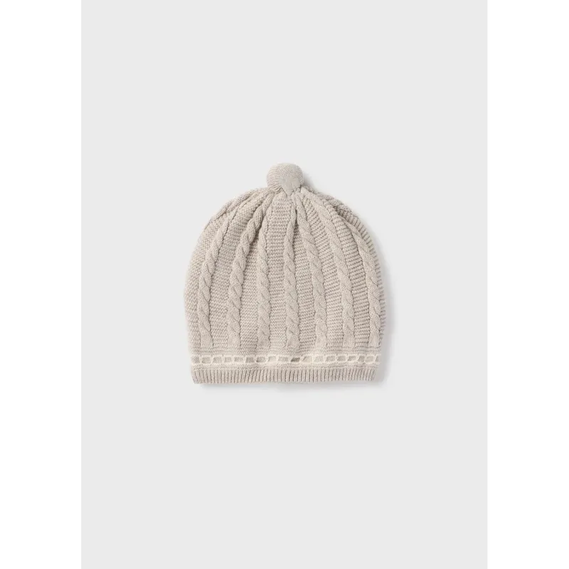 LIGHT BROWN KNIT PULLON HAT RAISED PATTERN / 9774-089