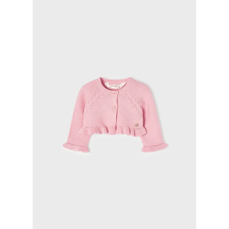 BOLERO CARDIGAN PINK KNIT SHORT FRILL EDGING / 2393