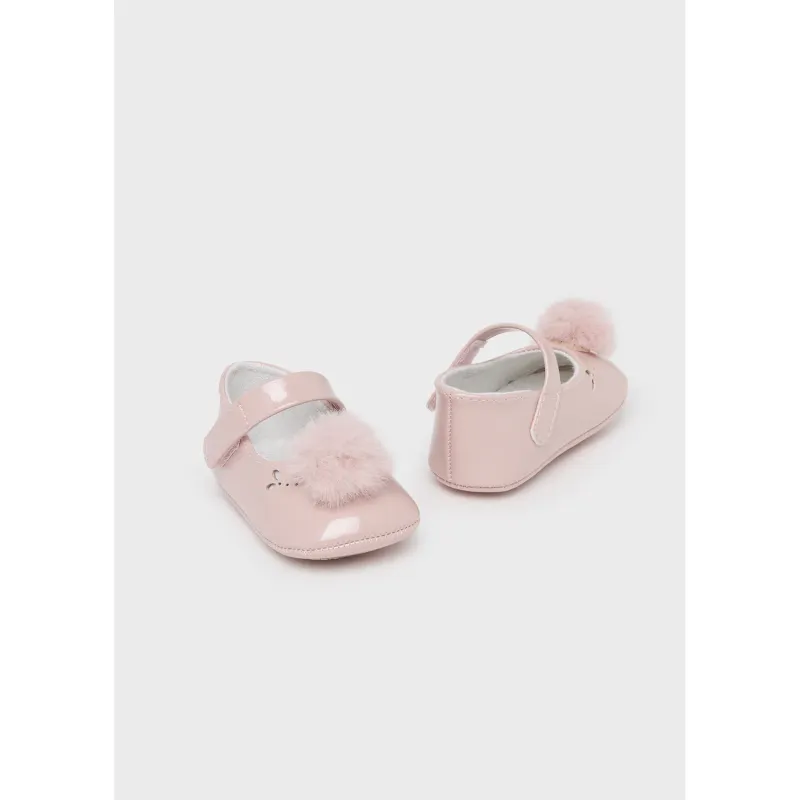 PINK PATTEN MARY JANE SHOE TULLE FLOWER TRIM / 9792-081
