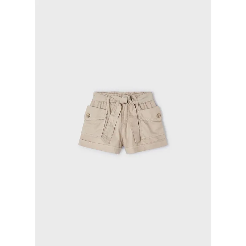 BEIGE SHORTS 2 POCKET TIE BELT ELASTIC WAIST / 3252-089