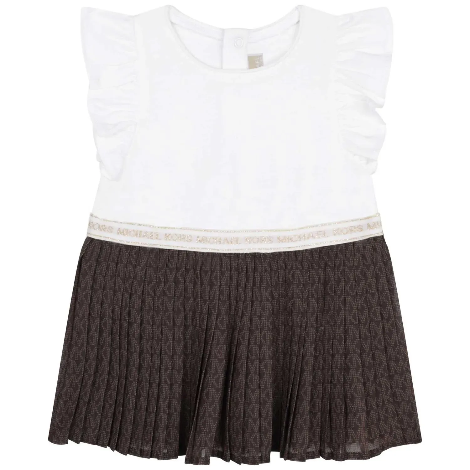 DRESS WHITE WITH BROWN PLEATED SKIRT MK PRINT / R92107-319