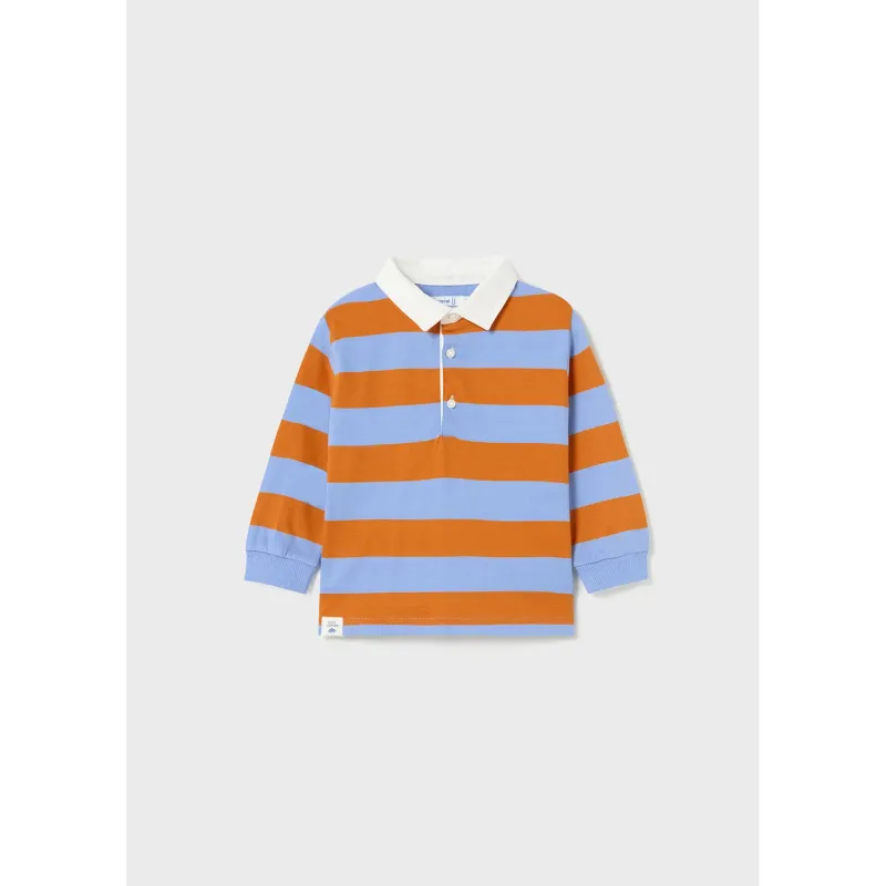 POLO TOP BLUE & ORANGE STRIPE WHITE COLLAR LONG SLEEVE / 2171-037