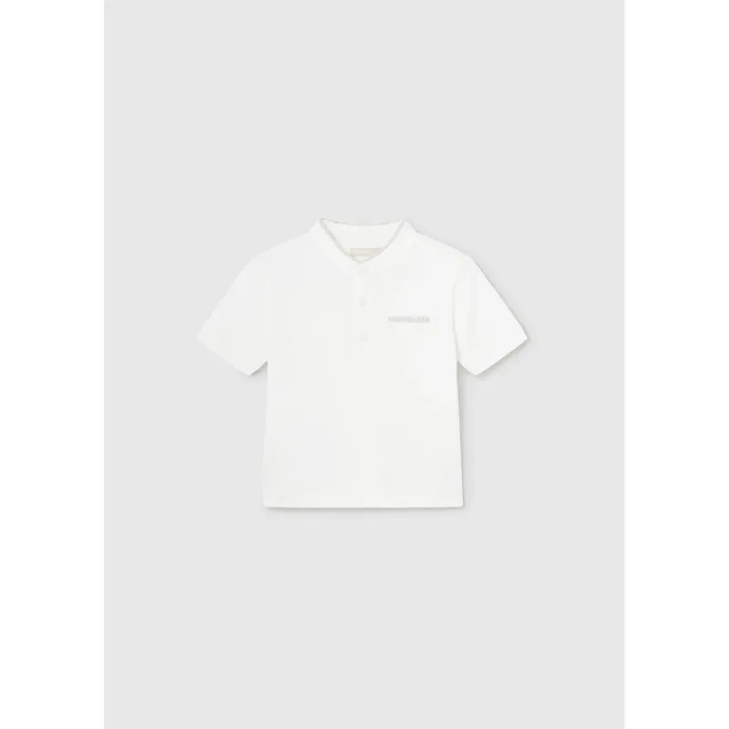 POLO TOP CREAM MAO COLLAR SHORT SLEEVE TAN TRIM / 1104-075