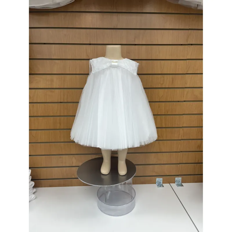 DRESS WHITE TULLE LAYERS LACE SQUARE COLLAR & RHINESTONE TRIM / F2853
