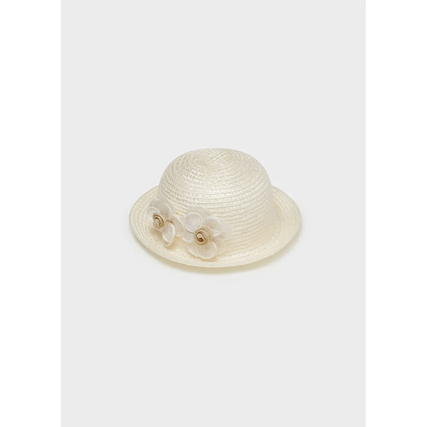 WHITE STRAW HAT BEIGE FLOWER APPLIQUE / 10203