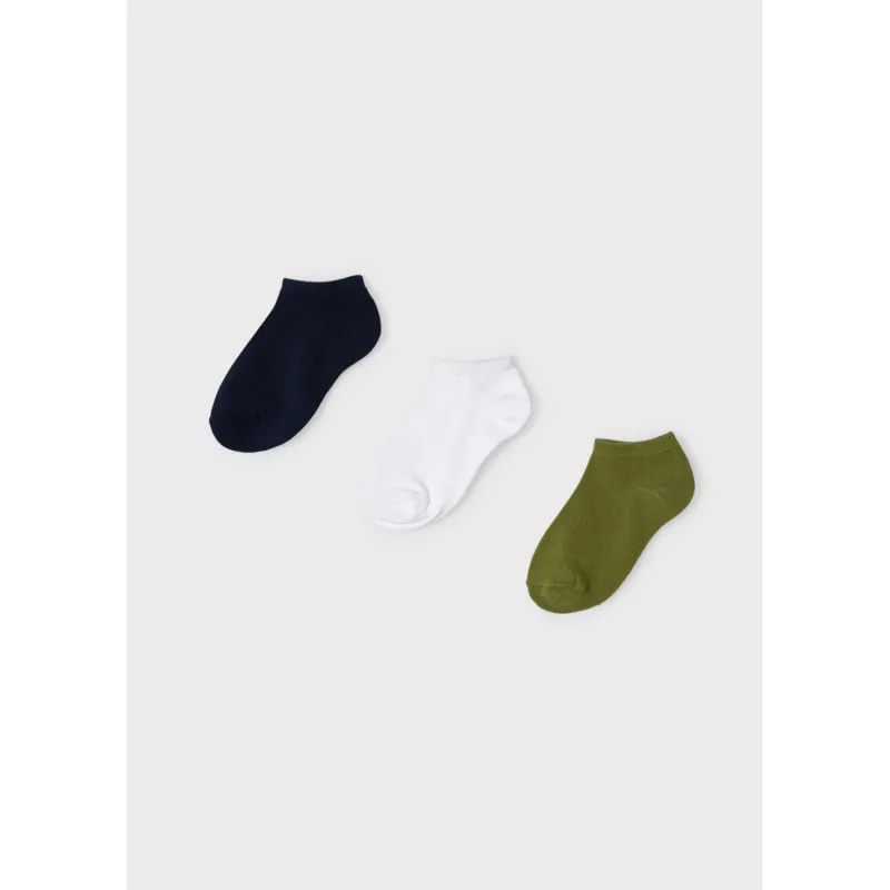 3PC SHORT SOCK SET GREEN NAVY & WHITE / 10463-086