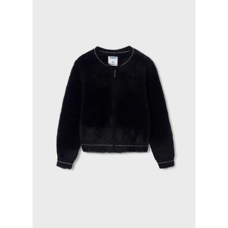 BLACK CARDIGAN FUR LIKE ZIP CLOSURE / 7317-085