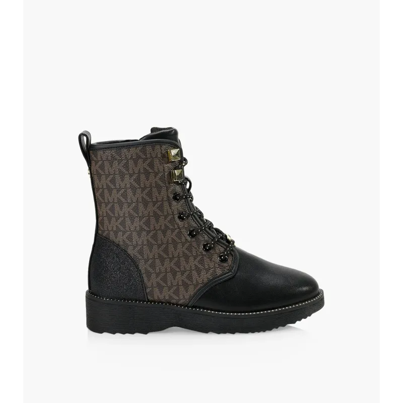 HASKELL BOOT BLACK & BROWN MK AL OVER PRINT WITH LACES & SIDE ZIPPER GOLD TRIM / MK100135C