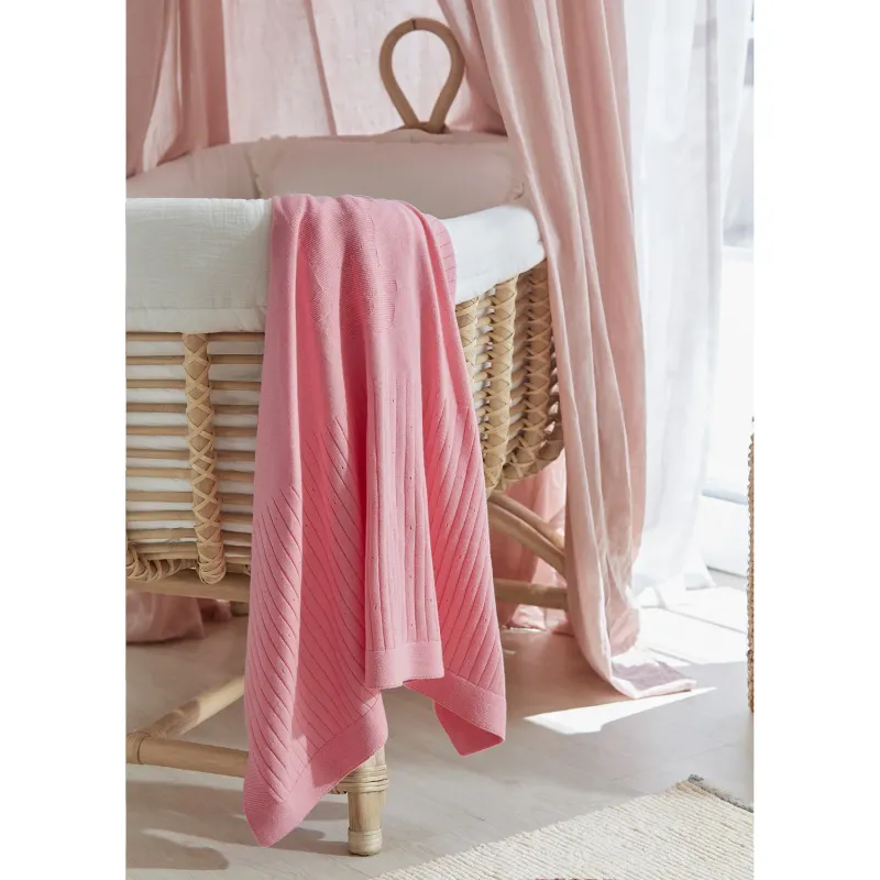 KNIT BLANKET PINK RIBBED PATTERN / 9392-039