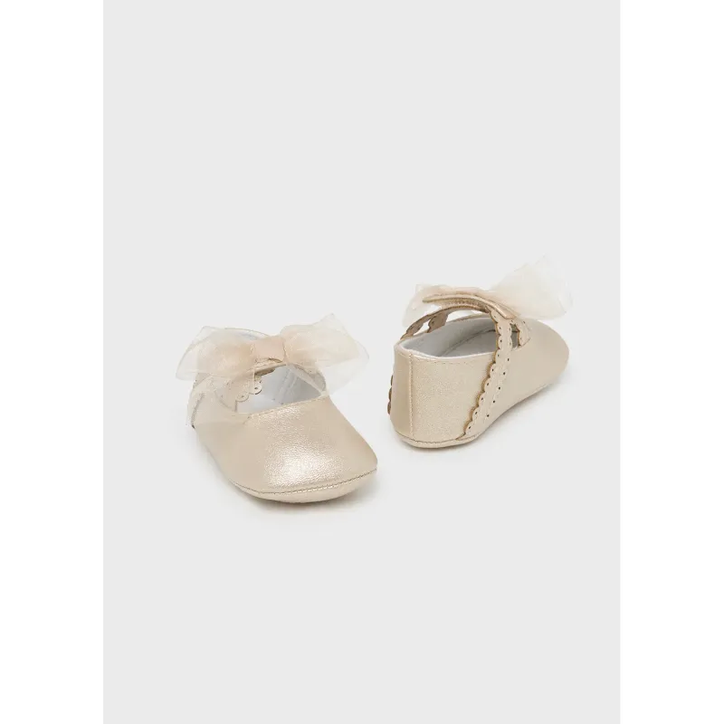 GOLD MARY JANE SHOE ORGANZA BOW TRIM / 9791-074