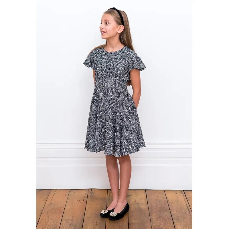 DRESS114F BLK / WH TWEED CAP