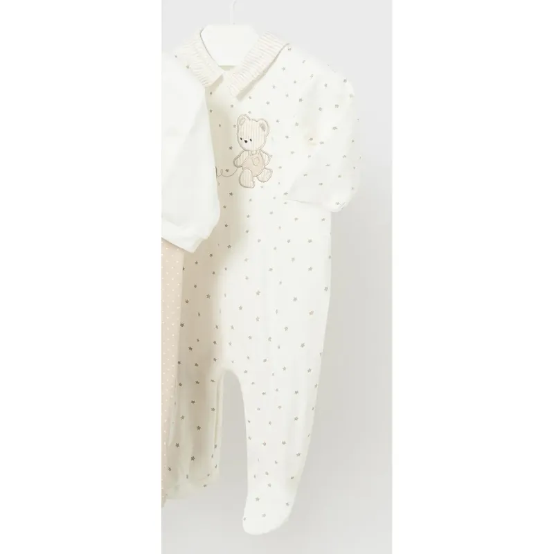 ROMPER CREAM BEIGE STARS & TEDDY BEAR PRINT / 1725-012