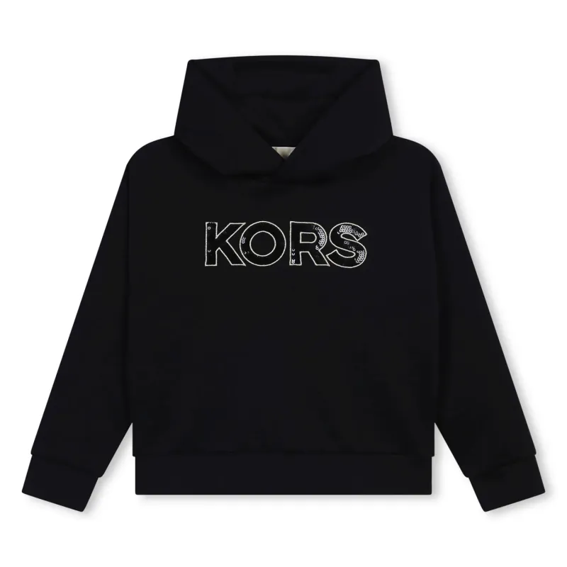 BLACK HOODED SWEATER SEQUINS & GOLD LOGO LONG SLEEVE / R30150-09B
