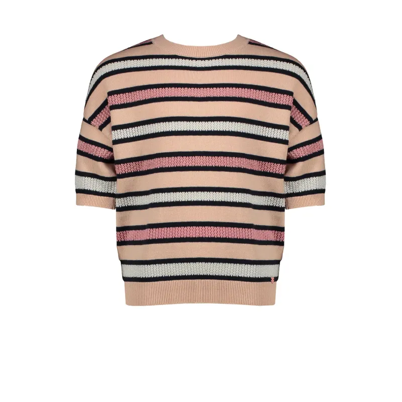 SWEATER ROSE STRIPED SHORT SLEEVE KNIT WITH SPARKLE / N1125309