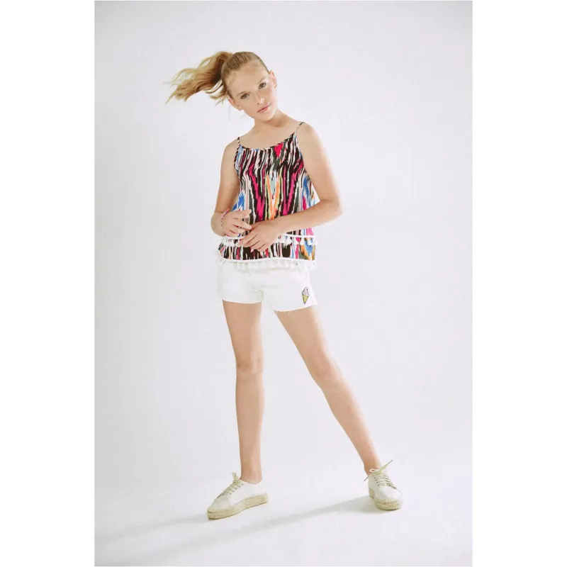 TANK TOP MULTI COLORED PRINT WHITE TASSEL TRIM / MMLA958AP