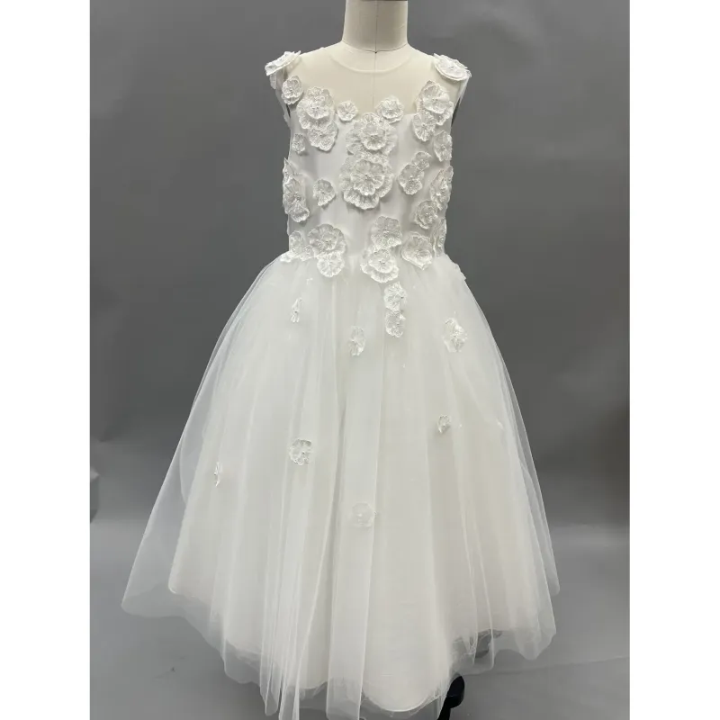 DRESS OFF WHITE EMBROIDERED ROSES ALLOVER TULLE / Z3312