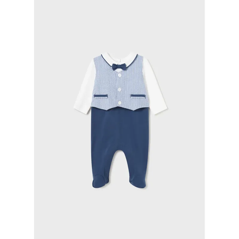ROMPER NAVY & WHITE BLUE STRIPE IMITATION VEST / 1617-009