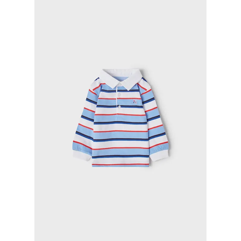 POLO TOP BLUE & WHITE STRIPE LONG SLEEVE WHITE COLLAR / 1111