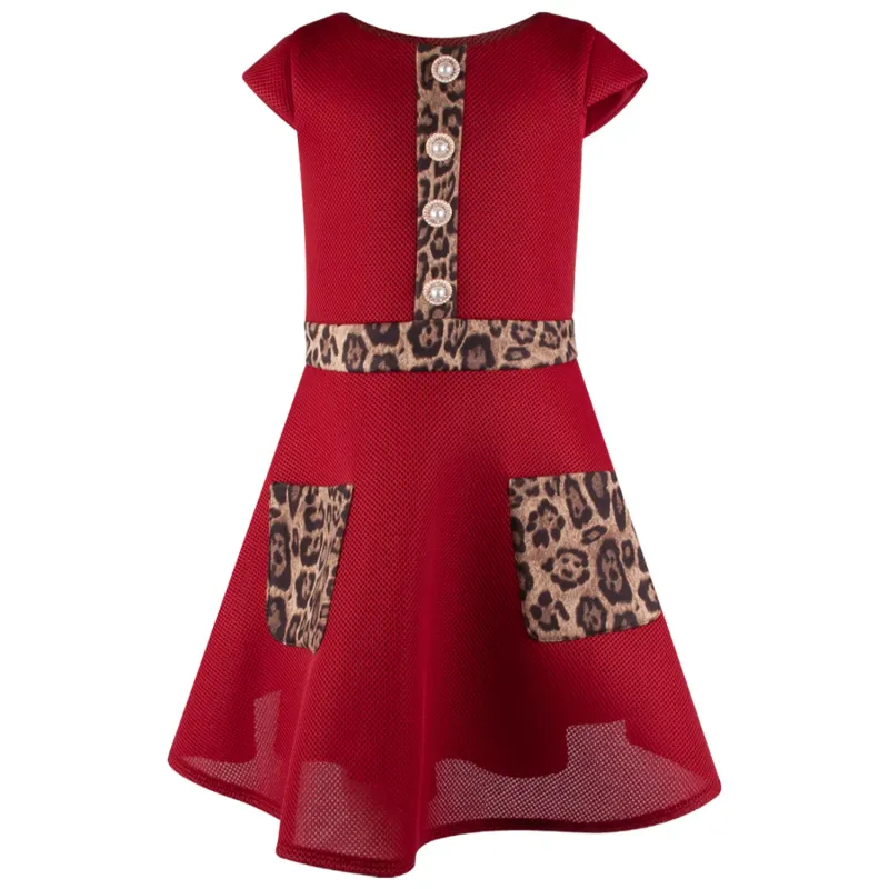 DRESS WINE NEOPRENE CUTOUT LEOPARD POCKETS & TRIM & PEARL BUTTONS / 5131E
