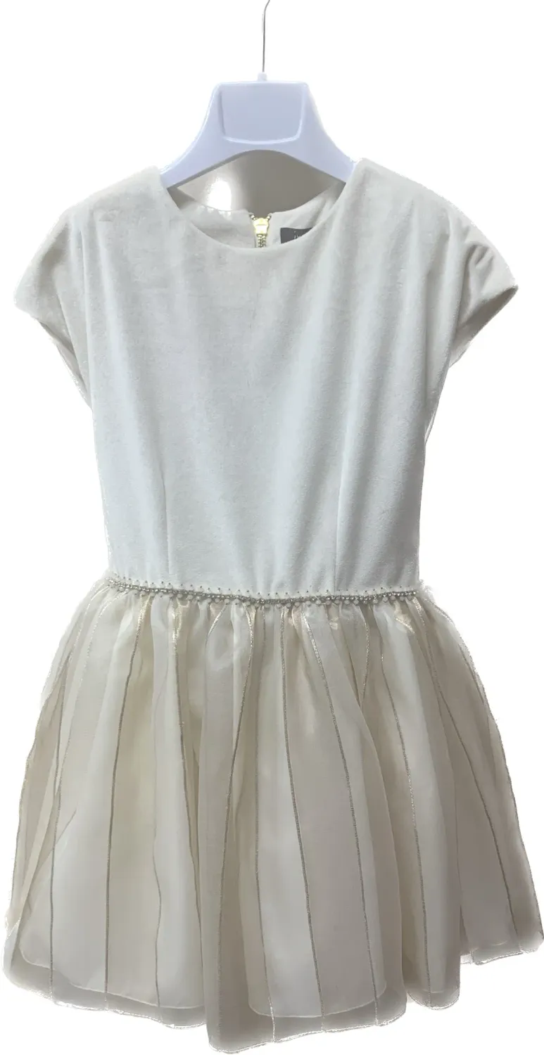 Imoga Girls Dress Cream Velvet Jacquard Skirt Multi Colored Size