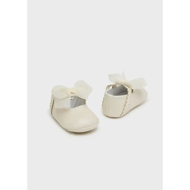 CREAM MARY JANE SHOE TULLE BOW TRIM / 9791-076