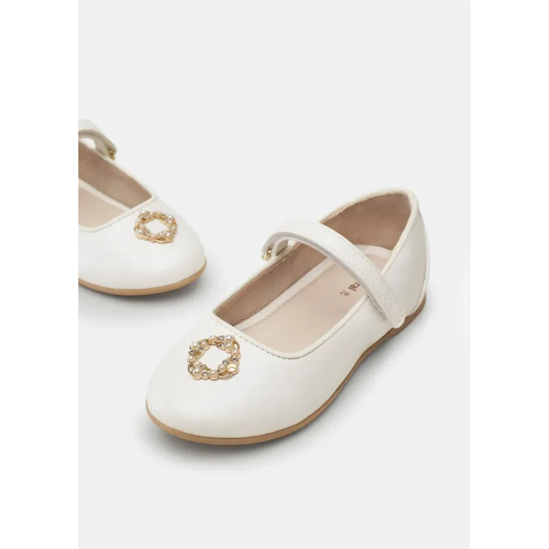 MARY JANE SHOE WHITE METALIC PEARL TRIM / 43526-45-526-082