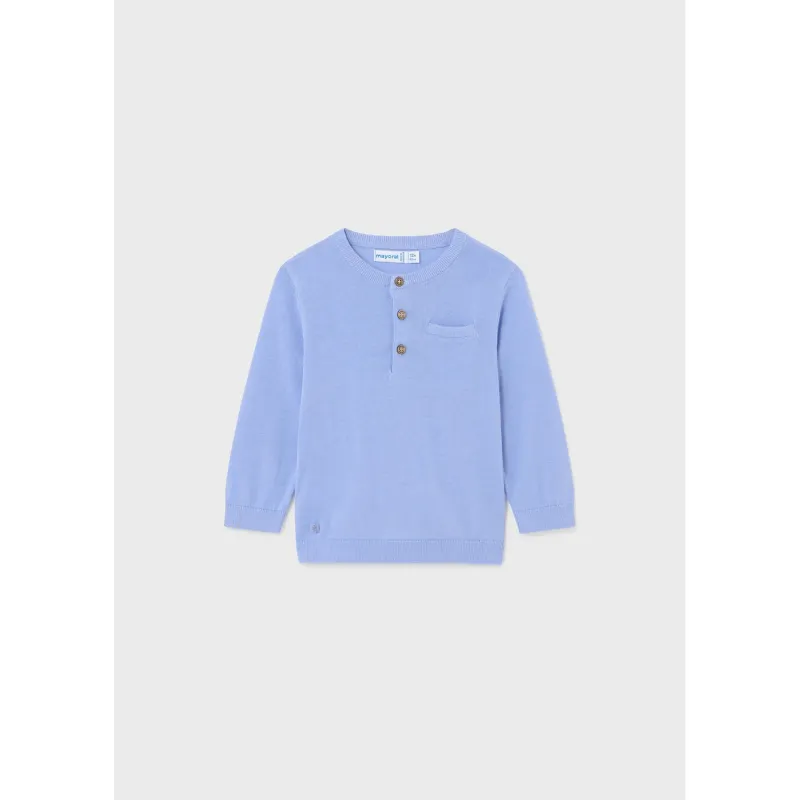 KNIT SWEATER BABY BLUE 3 BUTTON CLOSURE LONG SLEEVE / 1383-032