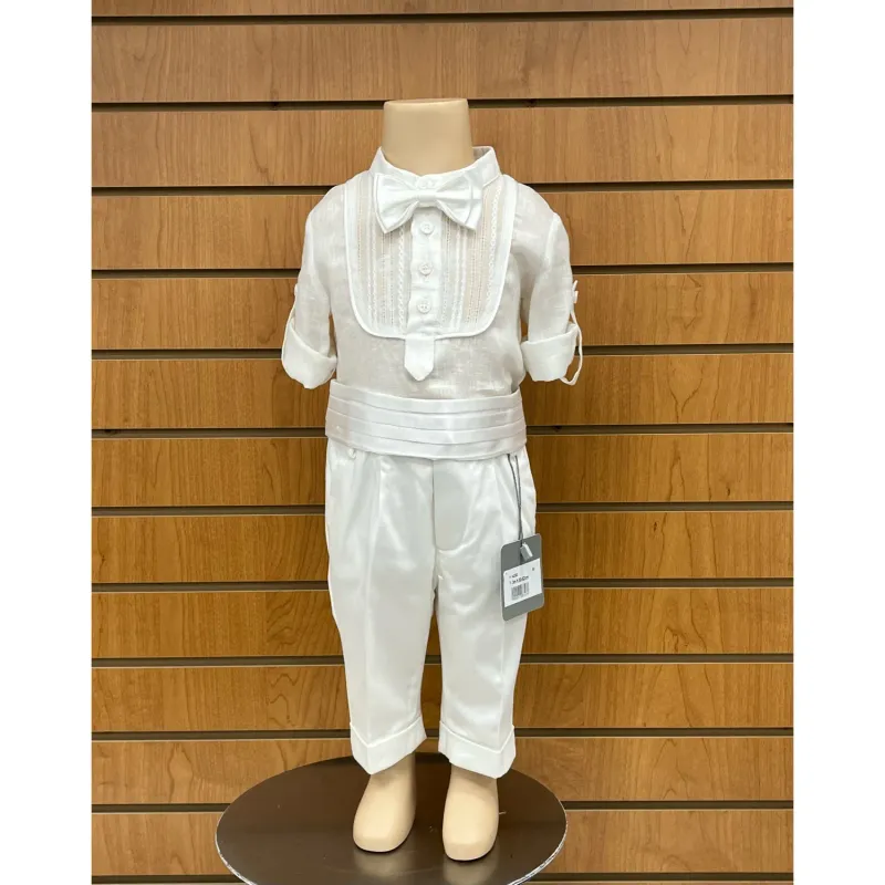 4 PC SHIRT PANT BOWTIE & CUMBERBAND CREAM SATIN TRIM / A2282
