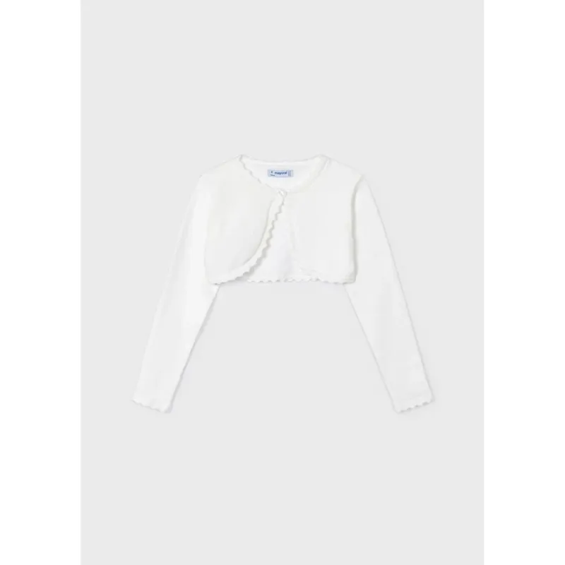 BOLERO CARDIGAN CREAM SCALLOPED TRIM / 320-073