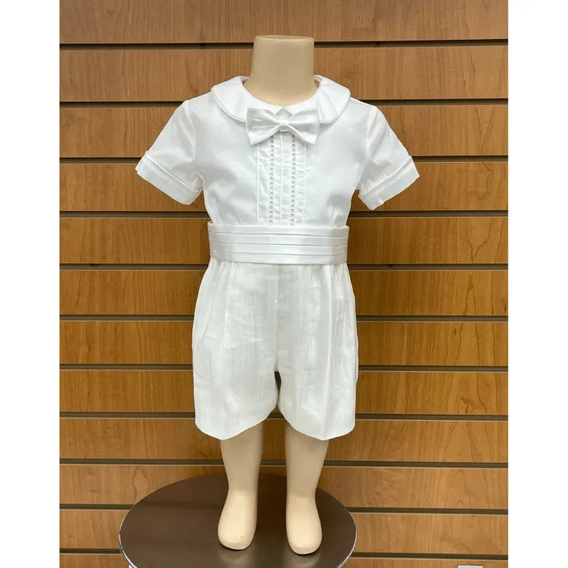 ROMPER SHORT CREAM IMITATION CUMBERBAND SATIN & LINEN / A226215