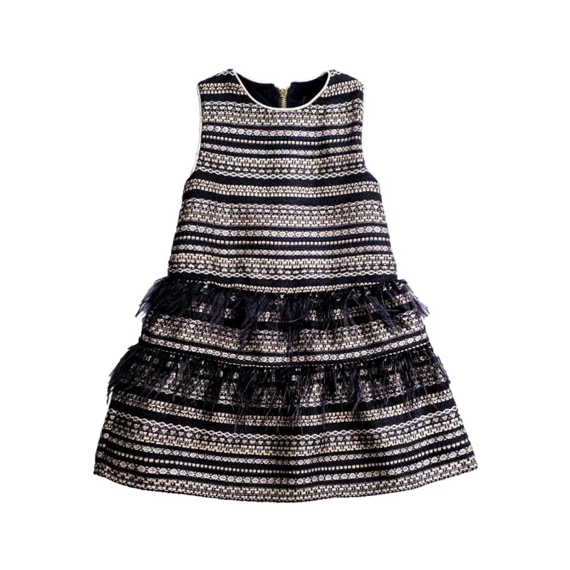 DRESS BLACK & GOLD WOVEN JACQUARD EYELASH TRIM SLEEVELESS / GILDED