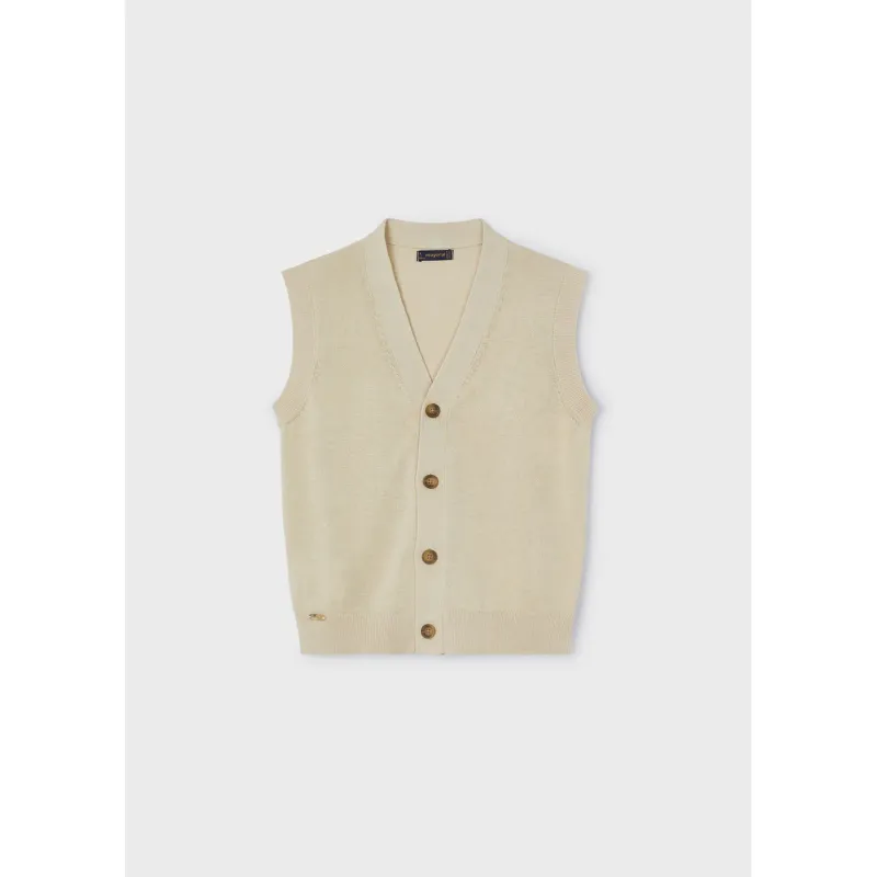 KNIT VEST TAN BEIGE VNECK 4 BUTTON CLOSURE / 3358-035
