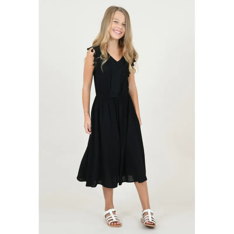 DRESS BLACK LONG LACE & TASSELS TRIM / N23P20