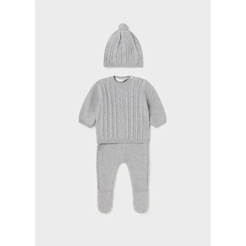 3 PC KNIT TOP PANT & HAT GREY 6M-18M NO FEET / 2509