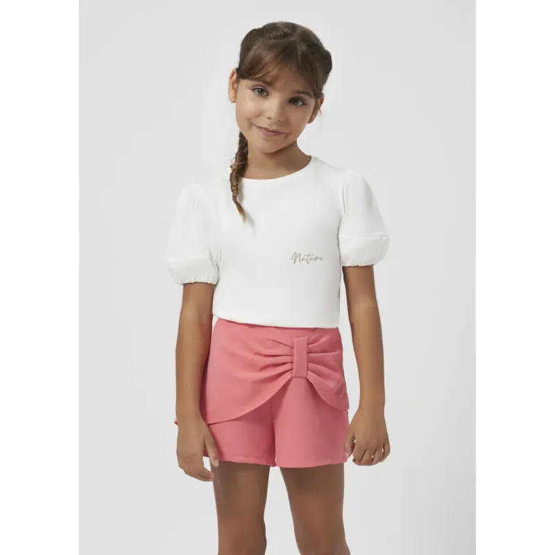 CREPE SKORT FLAMINGO PINK IMITATION BOW TRIM / 6940-028