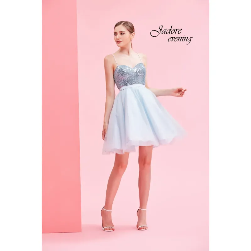 DRESS LIGHT TEAL SEQUIN BODICE TULLE SKIRT / 16093