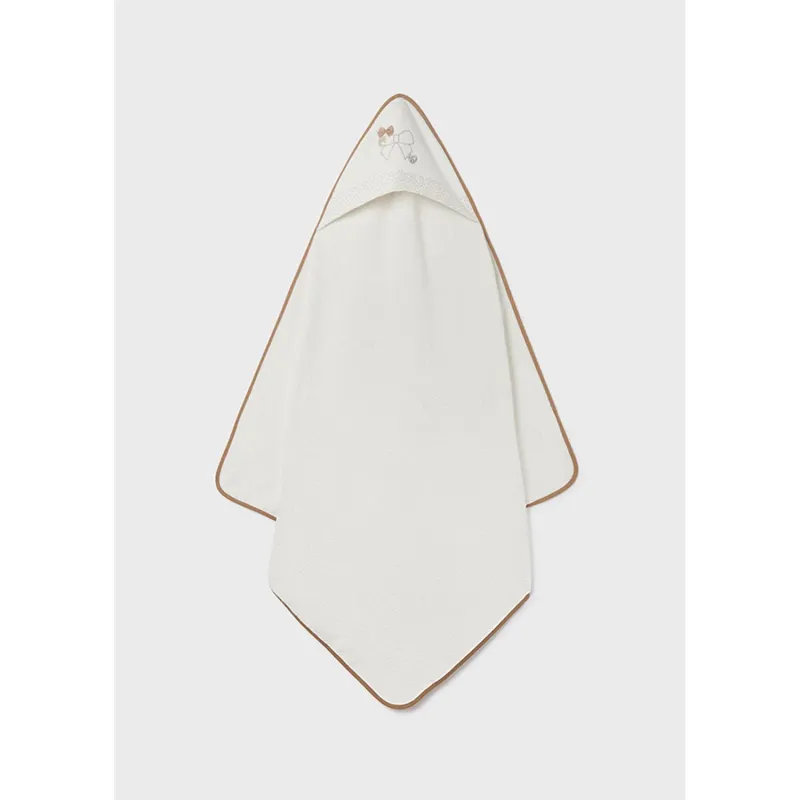 BATH TOWER CREAM EMBROIDERED BROWN DOTS & EDGE / 9225