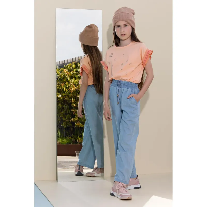 TSHIRT PEACH MUSICAL TONES RUFFLED RIB SHORT SLEEVE / N302-5401-533