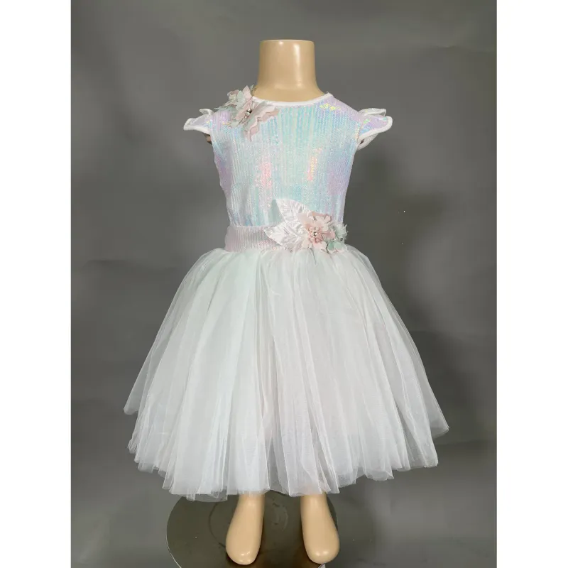 2PC DRESS & HAIRBAND CREAM LAME & SEQUJIN TOP TULLE SKIRT PINK UNDERLAY / 20302